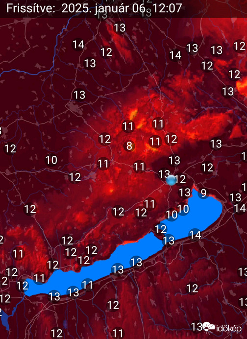 Időkép pillanatnyi hőtérképe.