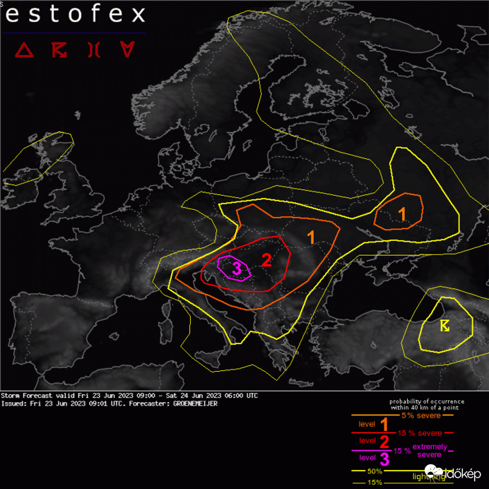 3. fokú (lila) figyelmeztetés az ESTOFEX-en délnyugaton
