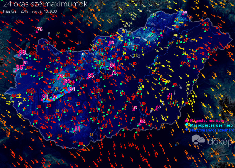 24 órás szélmaximumok