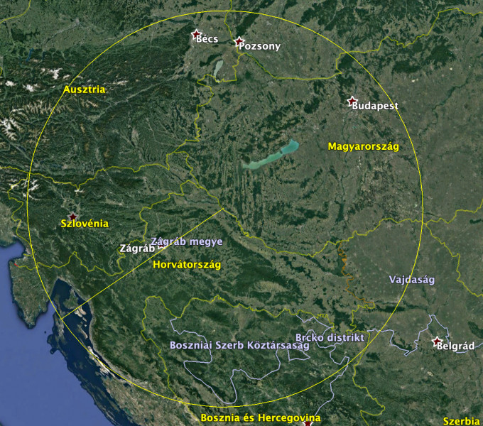 Gyékényesi radar hatósugara