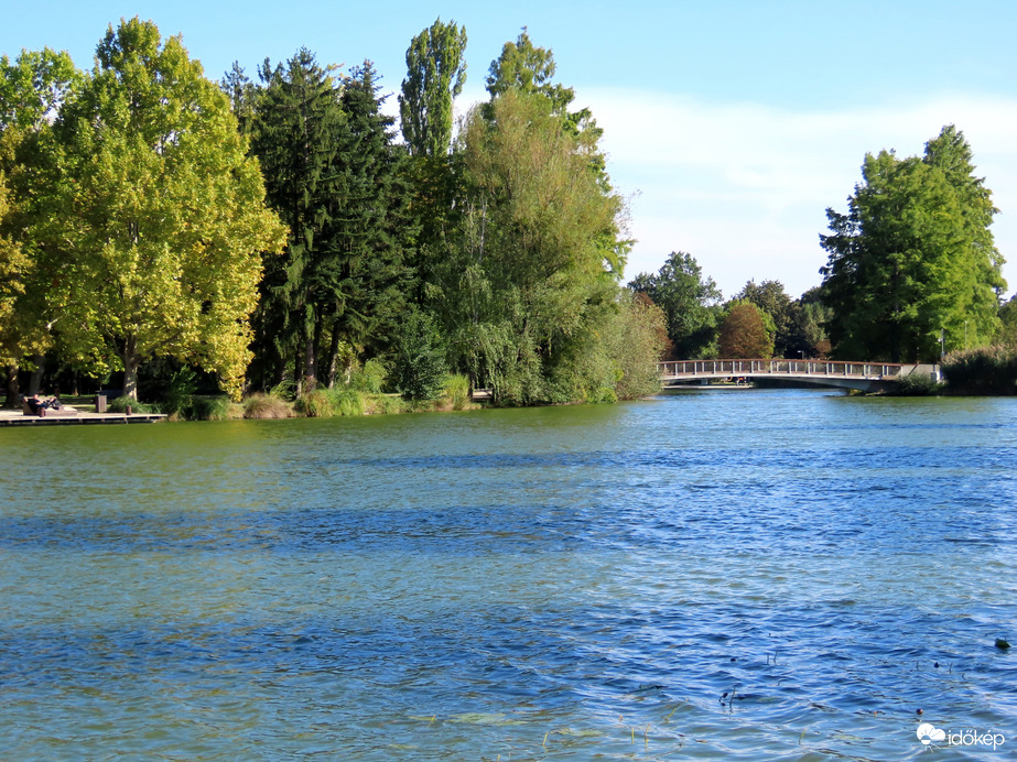 Fák árnyéka a Csónakázó-tó vizén