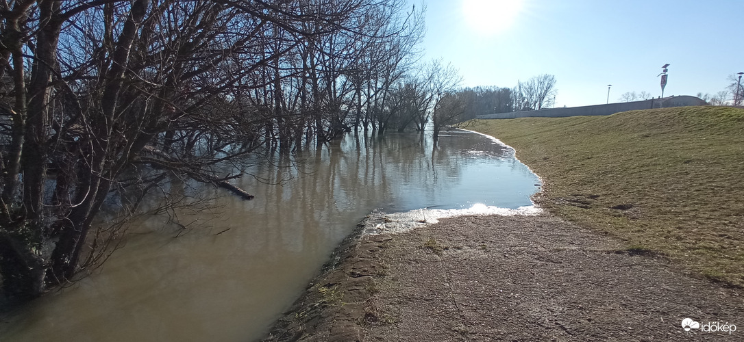 Az áradó Duna Pünkösdfürdőnél 