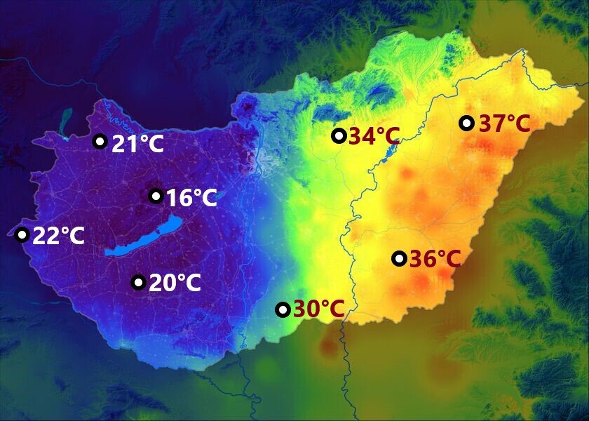 Nyugatra megérkezett a hidegfront (Hőtérkép: 12:30-kor)